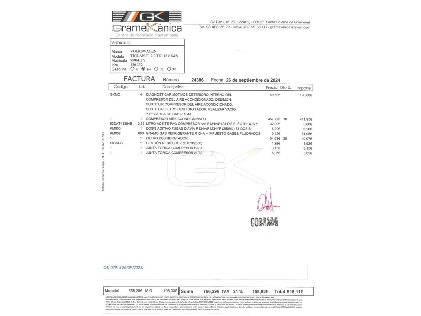 Foto del mantenimiento del Volkswagen Tiguan Volkswagen Tiguan T1 2.0 TDI BMT 4x2 (110 CV)