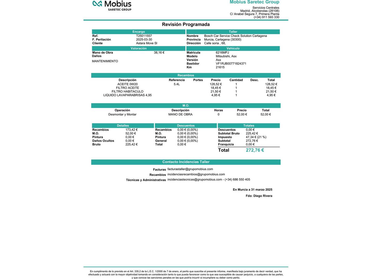 Foto del mantenimiento del Mitsubishi ASX Mitsubishi ASX 130T MHEV Kaiteki (140 CV)