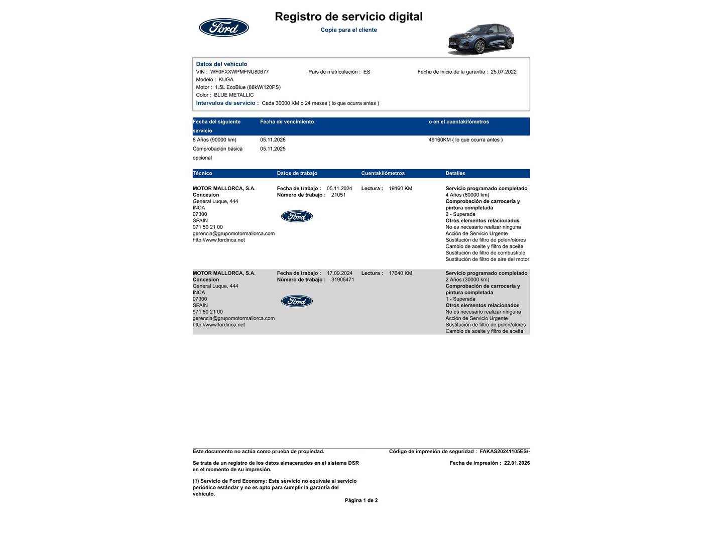 Foto del mantenimiento del Ford Kuga Ford Kuga 1.5 EcoBlue ST-Line (120 CV)