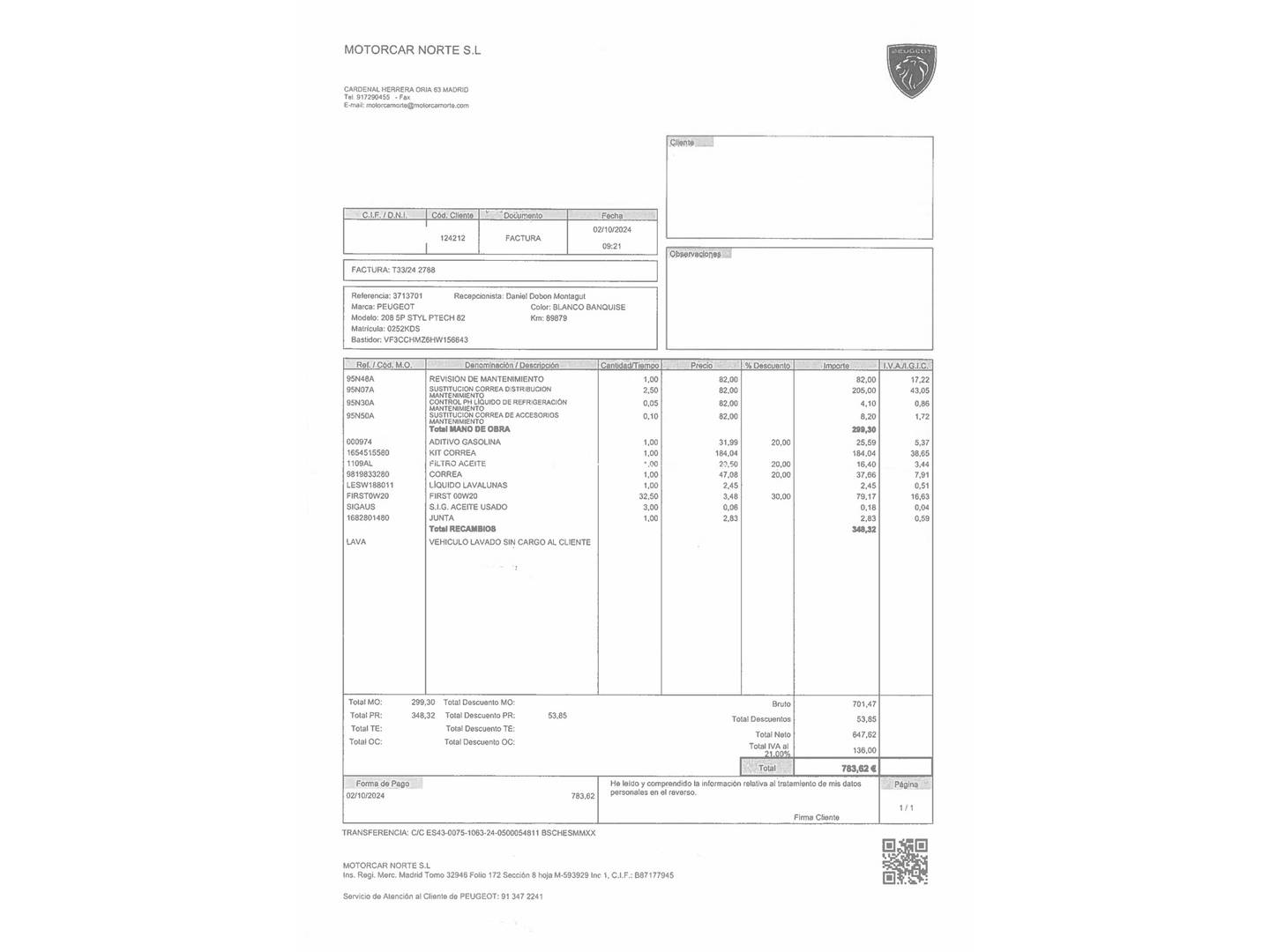 Foto del mantenimiento del Peugeot 208 Peugeot 208 PureTech 82 Style (82 CV)