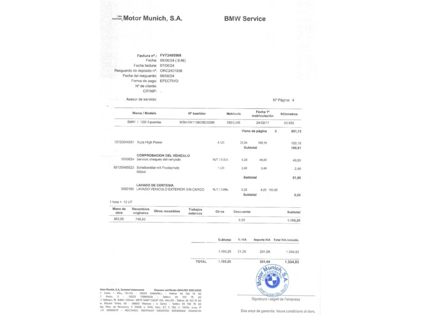 Foto del mantenimiento del BMW Serie 1 BMW Serie 1 120i  Pack M (184 CV)