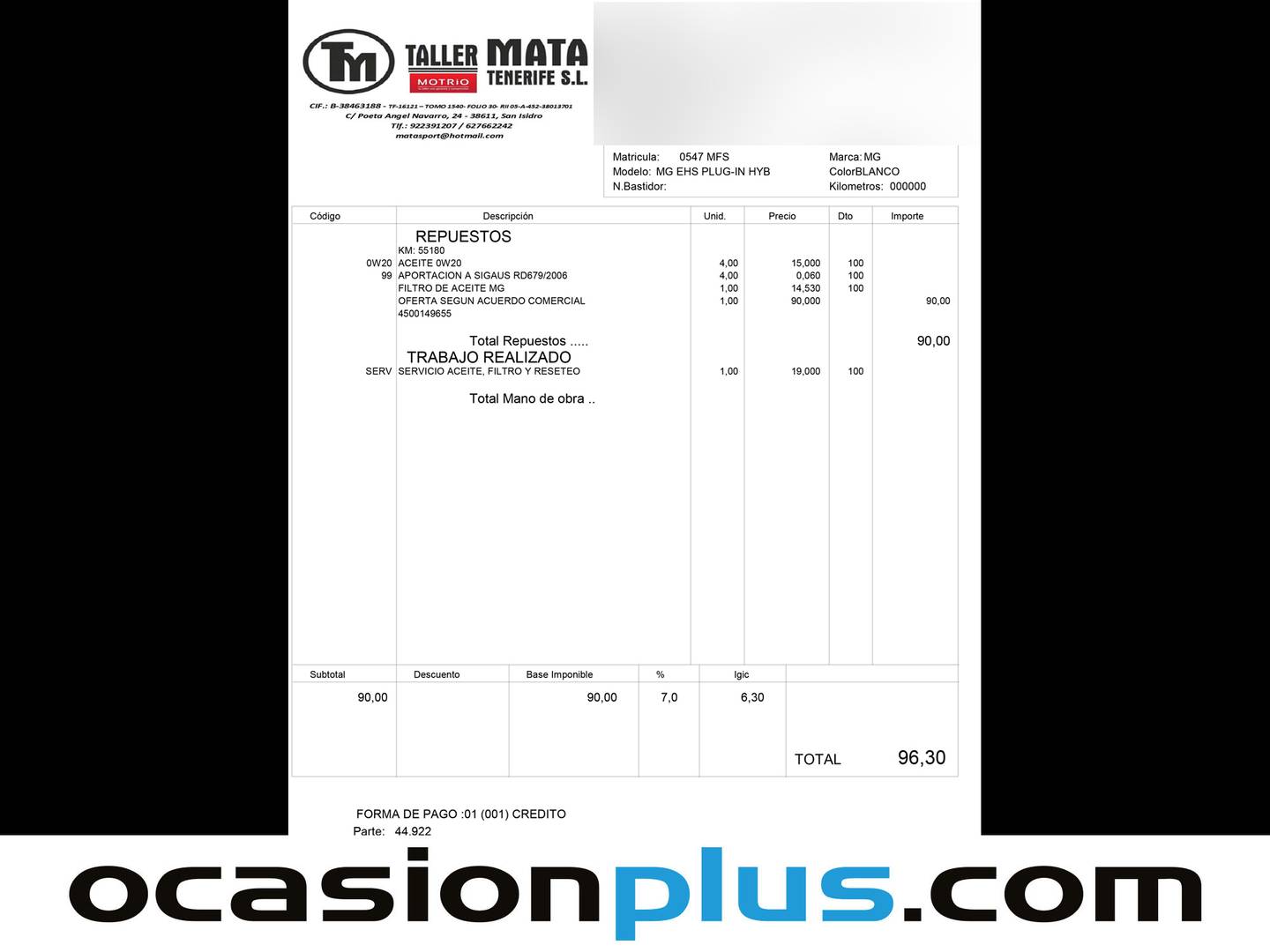 Foto del mantenimiento del MG eHS MG eHS 1.5 T-GDI PHEV Luxury  (258 CV)