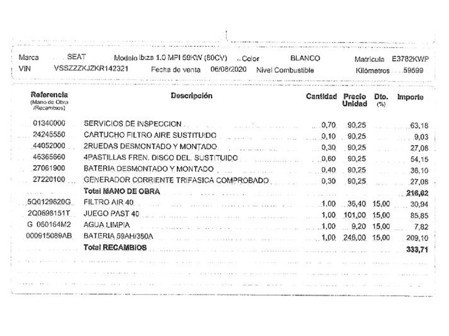 Foto del mantenimiento del Seat Ibiza SEAT Ibiza 1.0 MPI Style (80 CV)