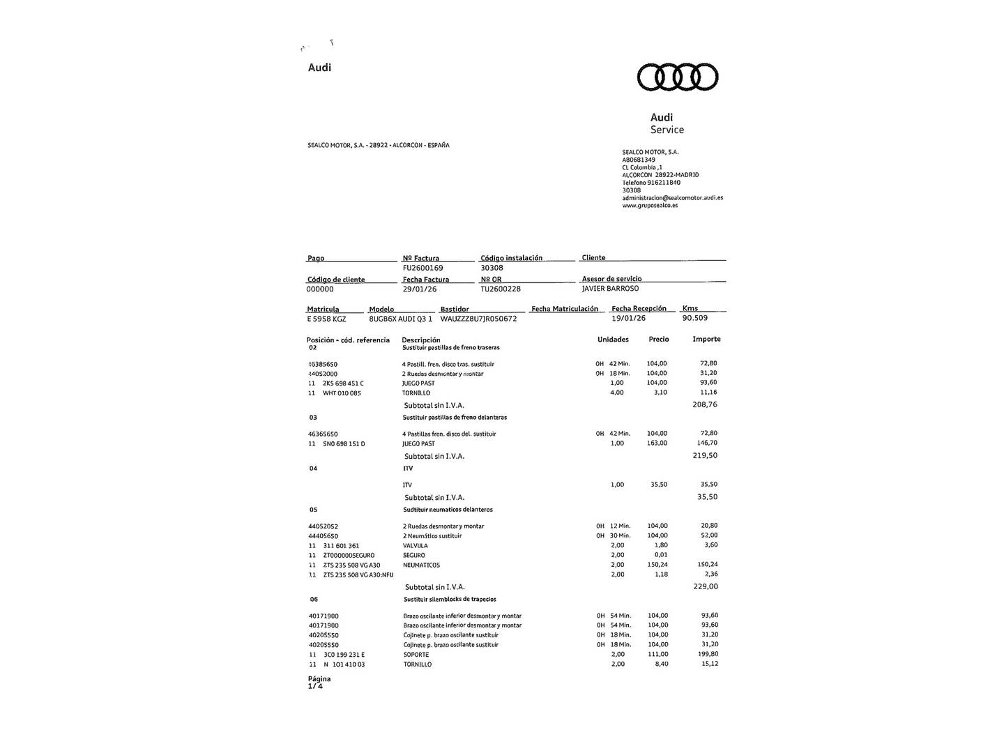 Foto del mantenimiento del Audi Q3 Audi Q3 Sport edition 1.4 TFSI CoD (150 CV) S tronic