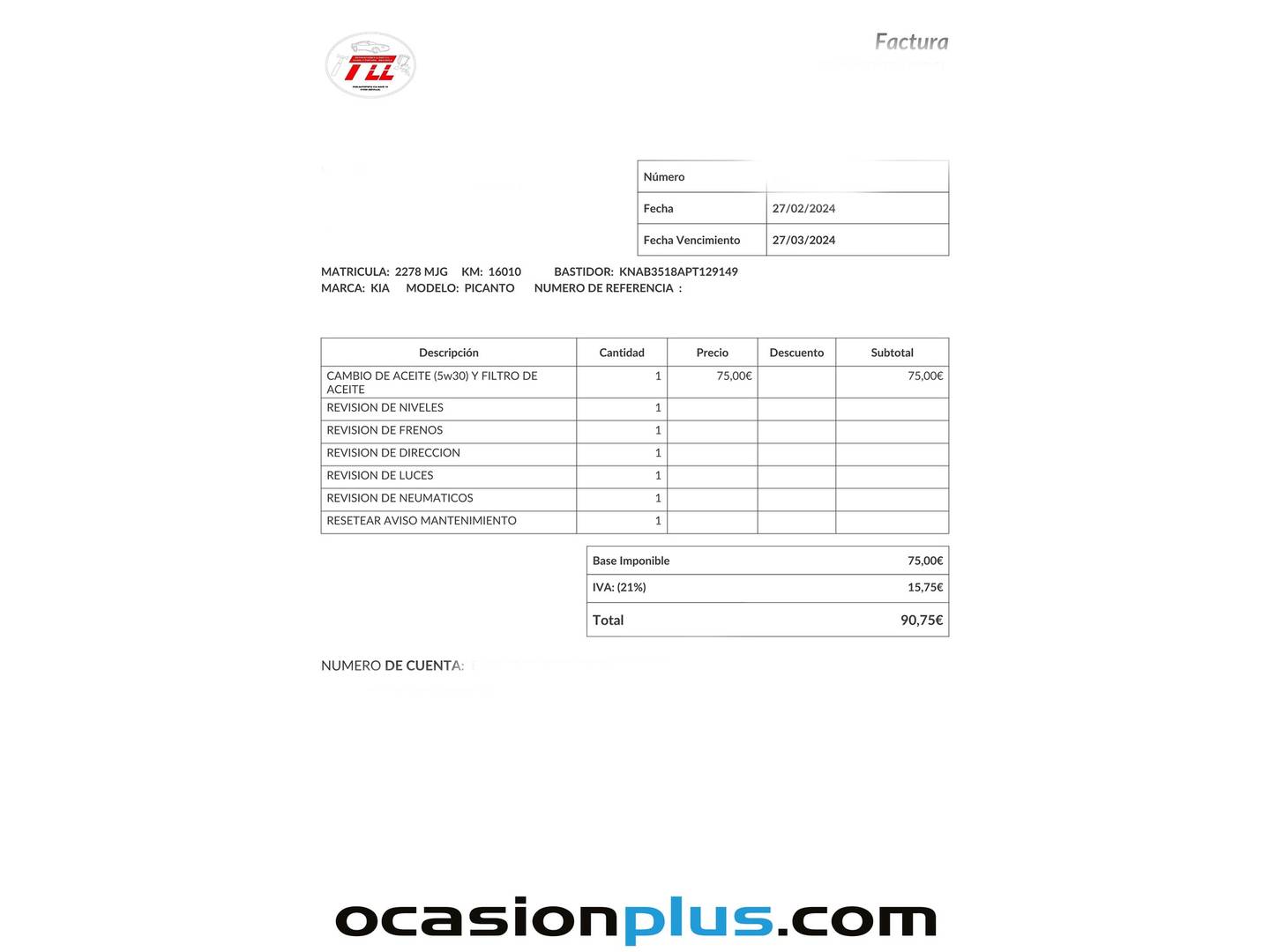 Foto del mantenimiento del KIA Picanto KIA Picanto 1.0 DPi Concept Pack Comfort (67 CV)