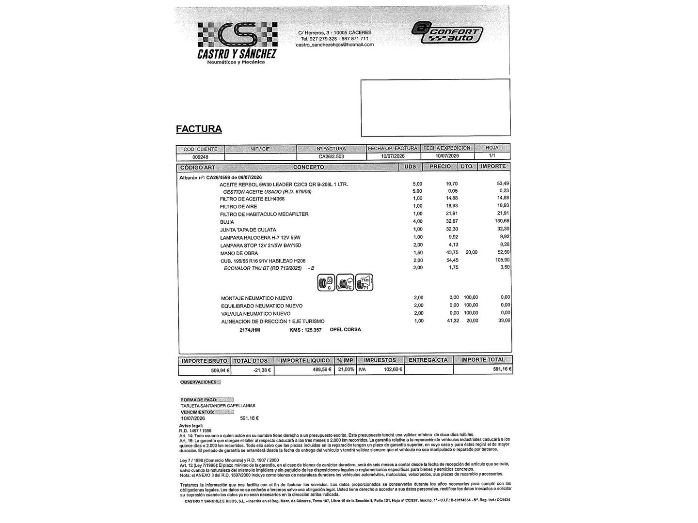 Foto del mantenimiento del Opel Corsa Opel Corsa 1.4 Expression (90 CV)