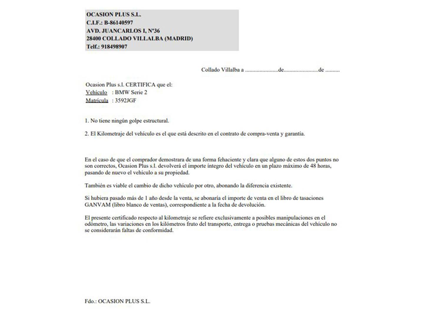 Foto del certificado del BMW Serie 2 BMW Serie 2 218i Cabrio (136 CV)