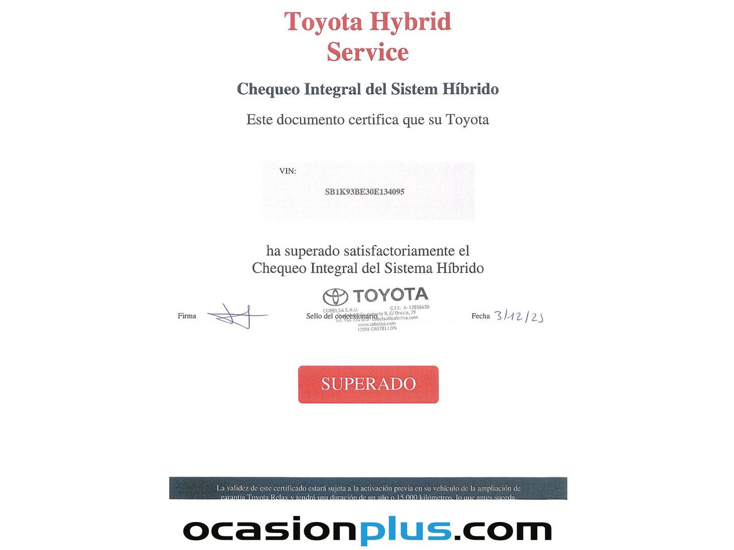 Foto del mantenimiento del Toyota Corolla Toyota Corolla 1.8 125 Híbrido Active Tech E-CVT (122 CV)