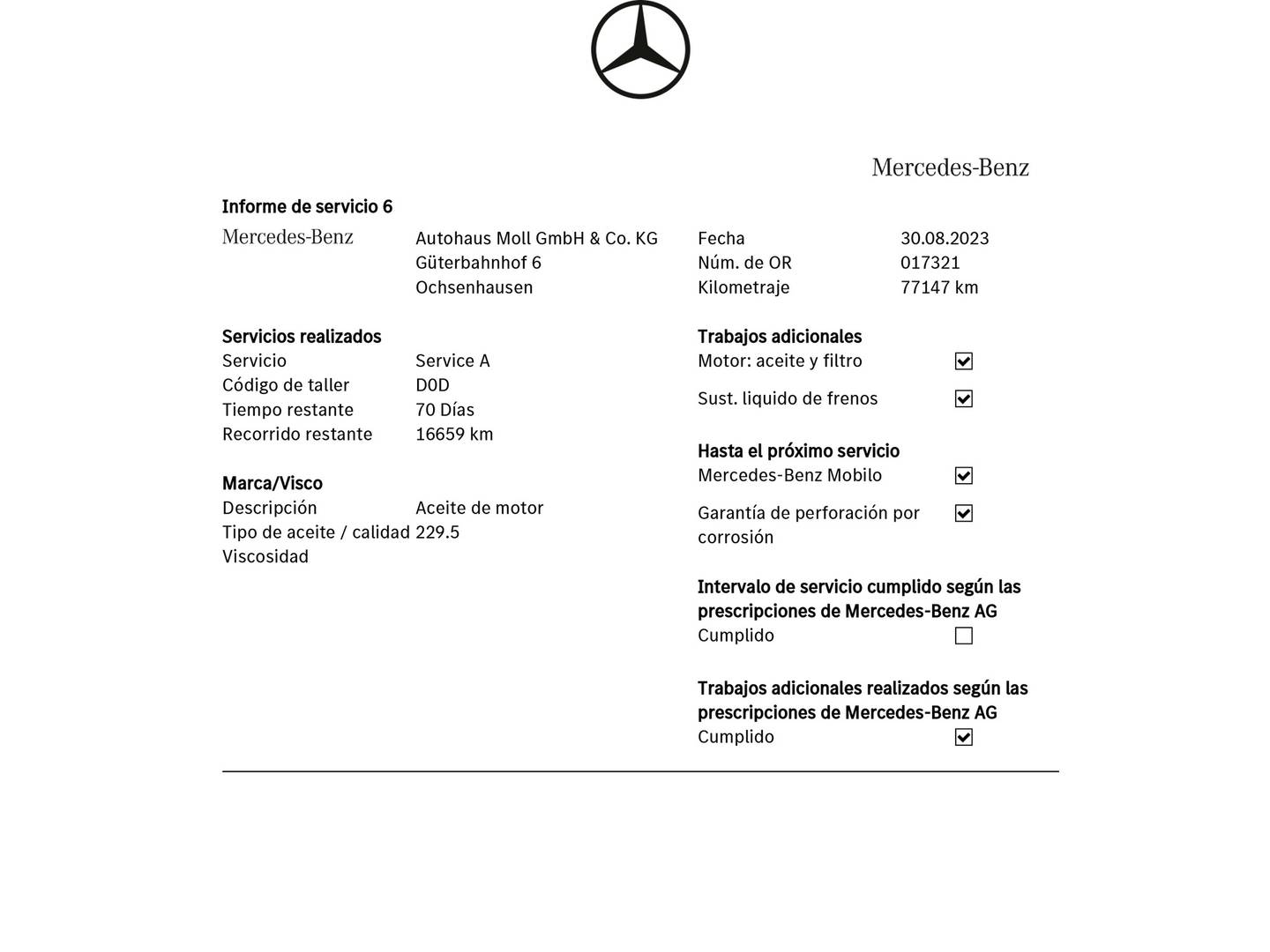 Foto del mantenimiento del Mercedes Clase A Mercedes Clase A 180 Urban (122 CV)