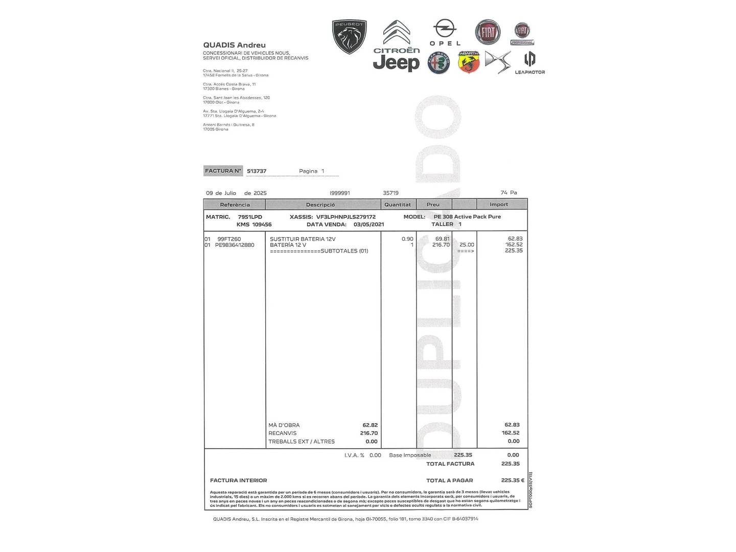 Foto del mantenimiento del Peugeot 308 Peugeot 308 PureTech 110 S&S Active Pack (110 CV)