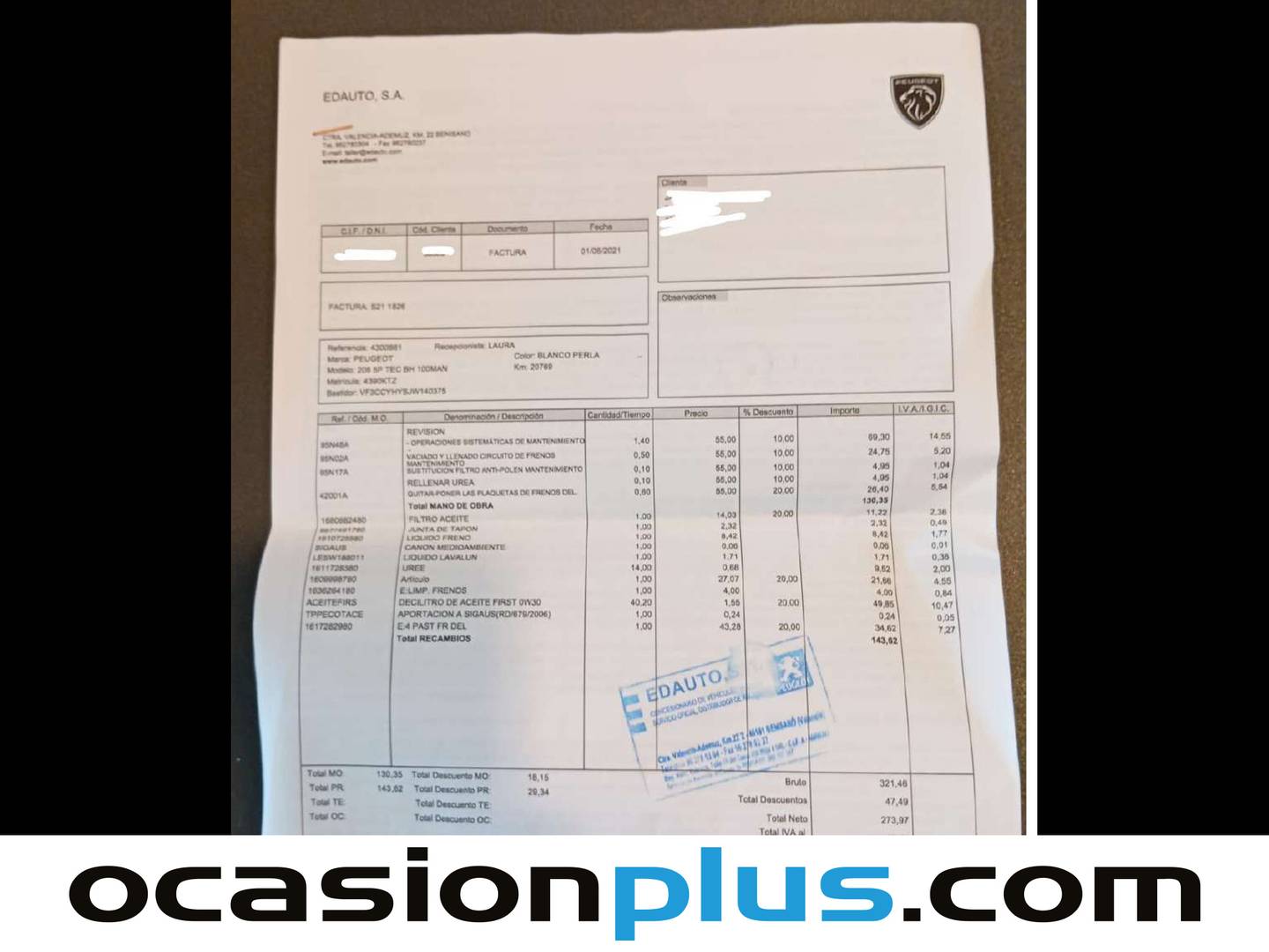 Foto del mantenimiento del Peugeot 208 Peugeot 208 BlueHDi 100 Tech Edition (99 CV)