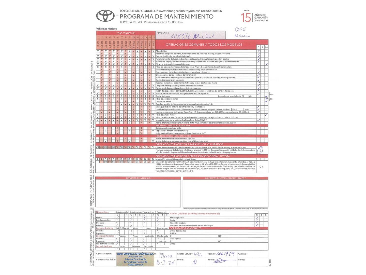 Foto del mantenimiento del Toyota Corolla Toyota Corolla Touring Sports 140H Style (140 CV)