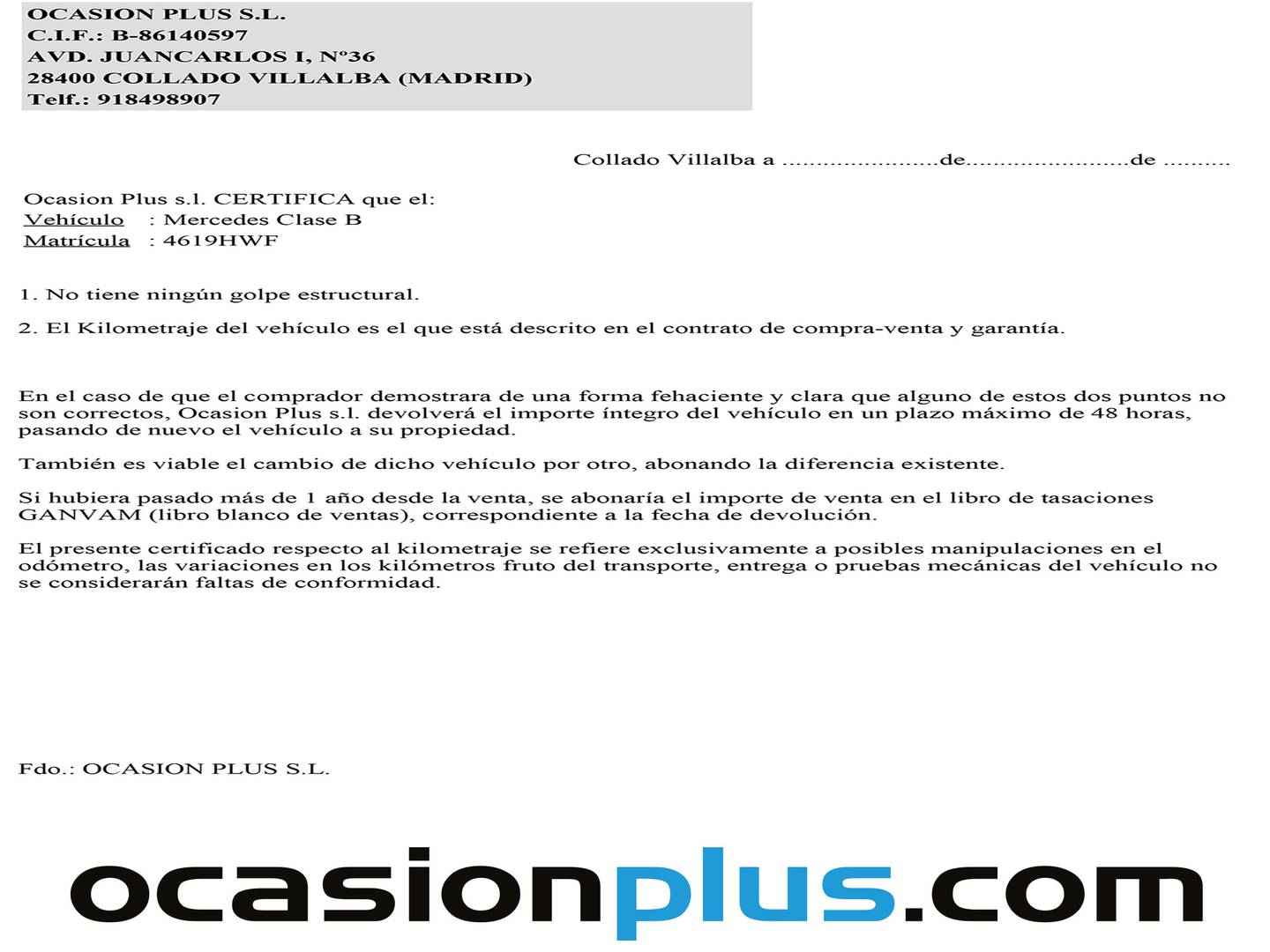 Foto del certificado del Mercedes Clase B Mercedes Clase B Clase B B 180 CDI (109 CV)