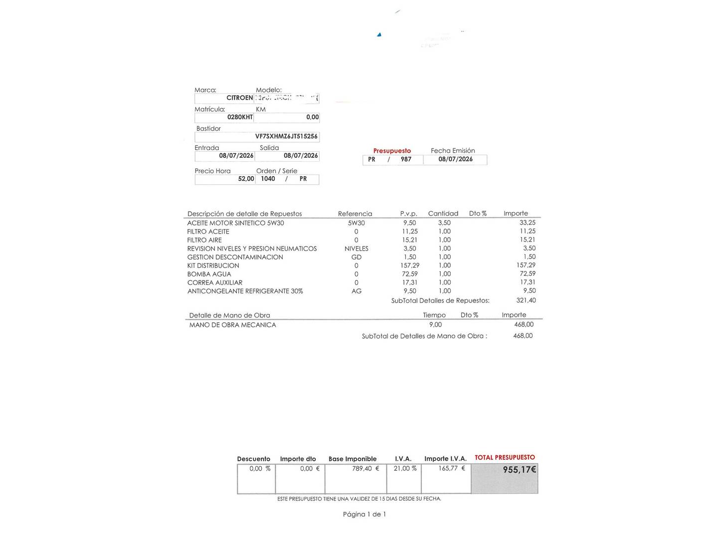 Foto del mantenimiento del Citroën C3 Citroën C3 PureTech 82 Shine (82 CV)