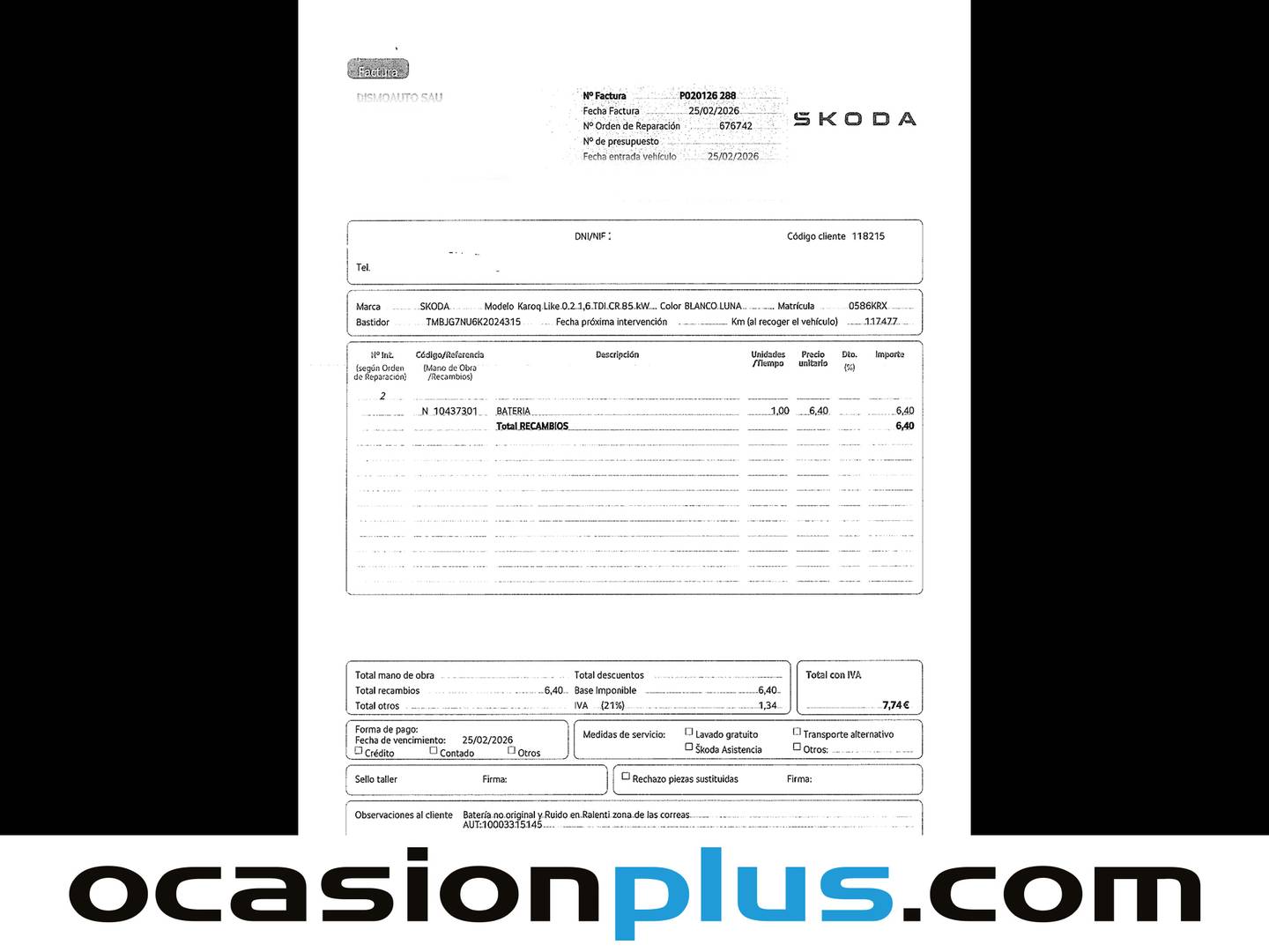 Foto del mantenimiento del Skoda Karoq Skoda Karoq 1.6 TDI Like (115 CV)