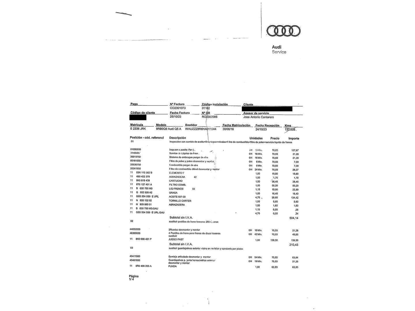 Foto del mantenimiento del Audi Q5 Audi Q5 line edition 2.0 TDI clean diesel quattro (150 CV)