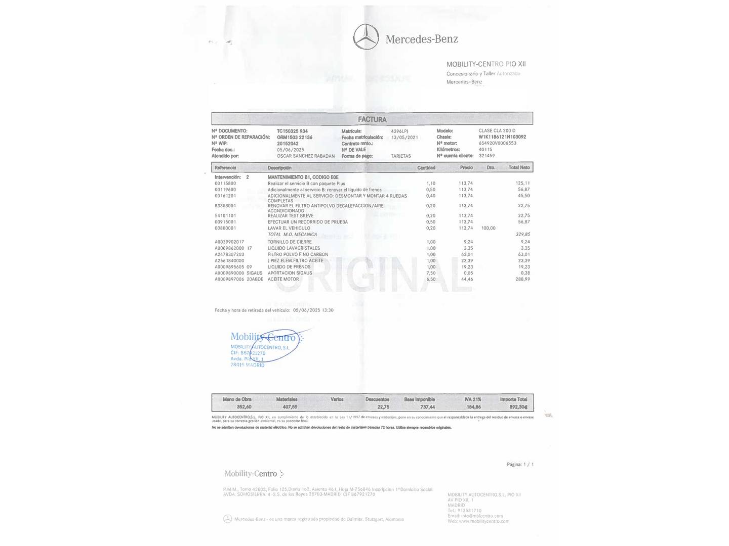 Foto del mantenimiento del Mercedes CLA Mercedes-Benz CLA Shooting Brake CLA 200 d (150 CV) Pack AMG