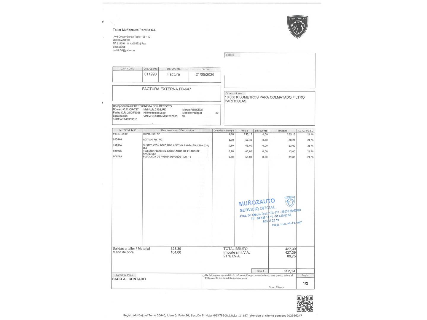 Foto del mantenimiento del Peugeot 2008 Peugeot 2008 BlueHDi 120 S&S Allure (120 CV)