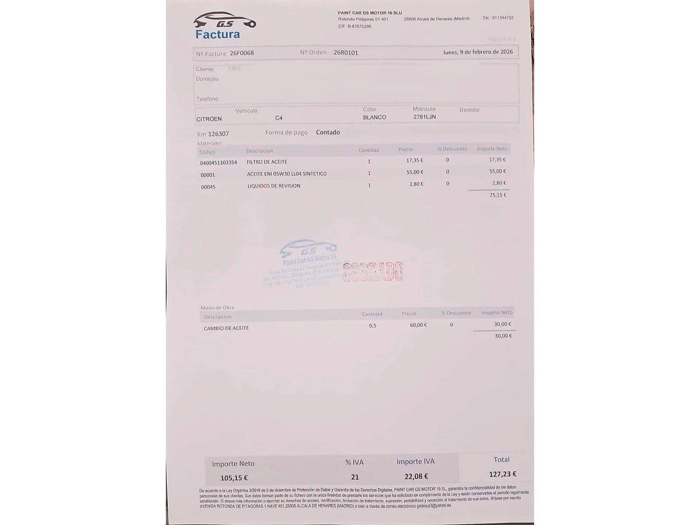 Foto del mantenimiento del Citroën C4 Cactus Citroën C4 Cactus PureTech 110 S&S Feel (110 CV)