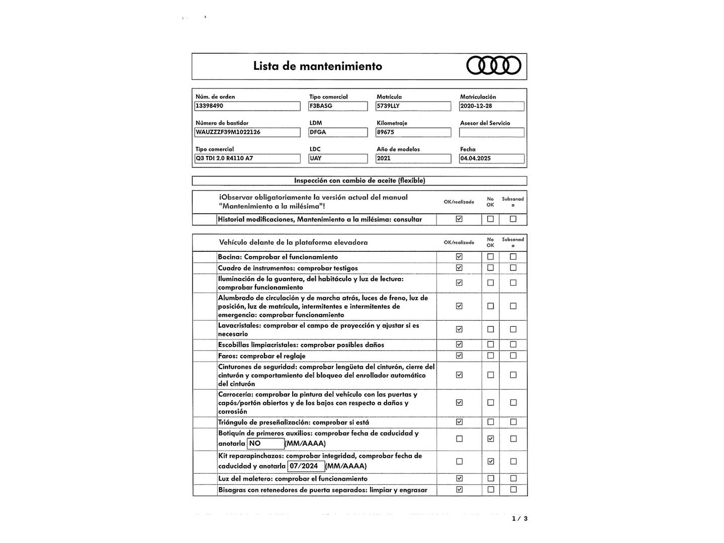 Foto del mantenimiento del Audi Q3 Audi Q3 35 TDI (150 CV) S tronic