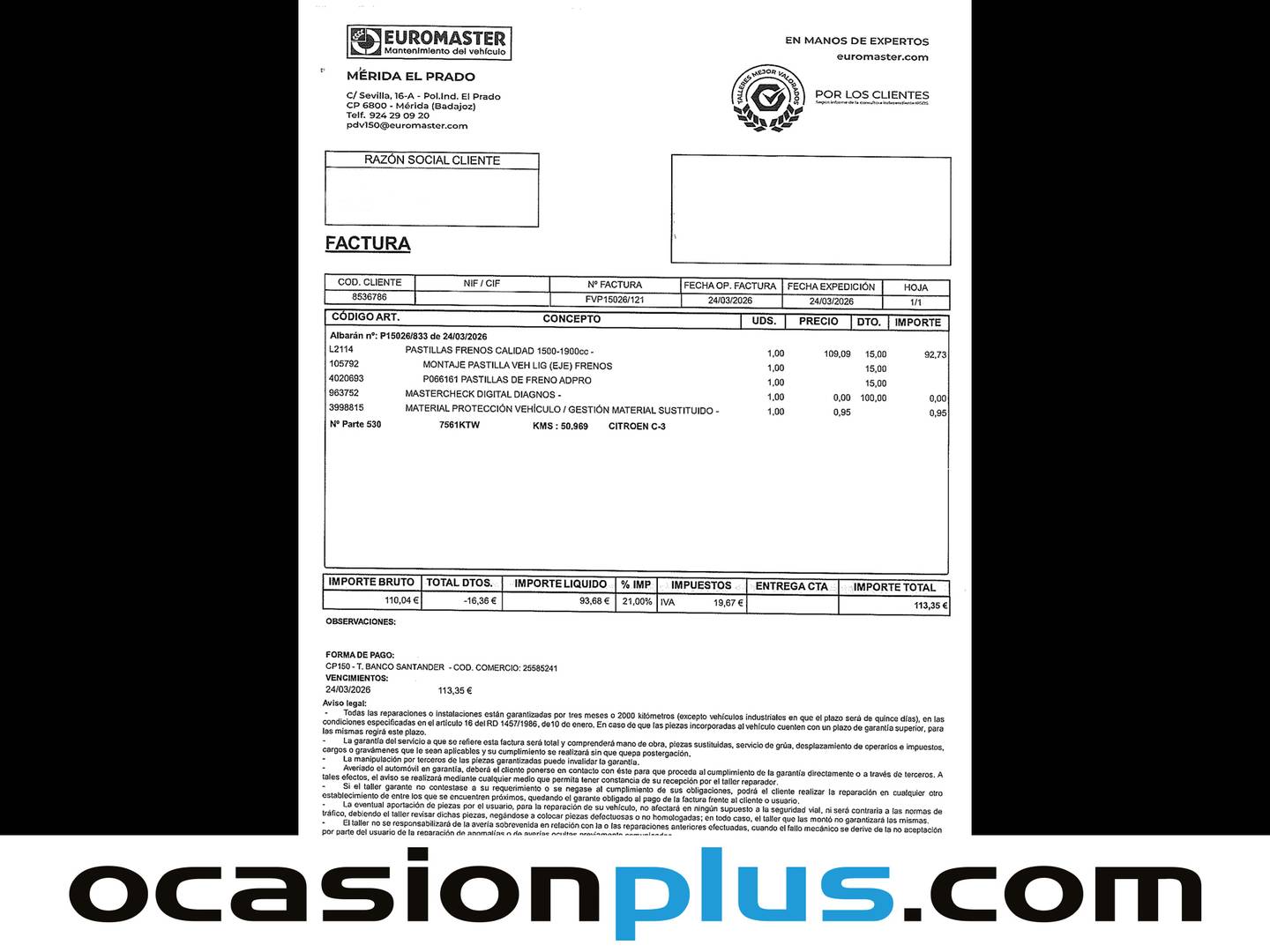 Foto del mantenimiento del Citroën C3 Citroën C3 PureTech 110 S&S Feel (110 CV) Pack Rac3 Edition