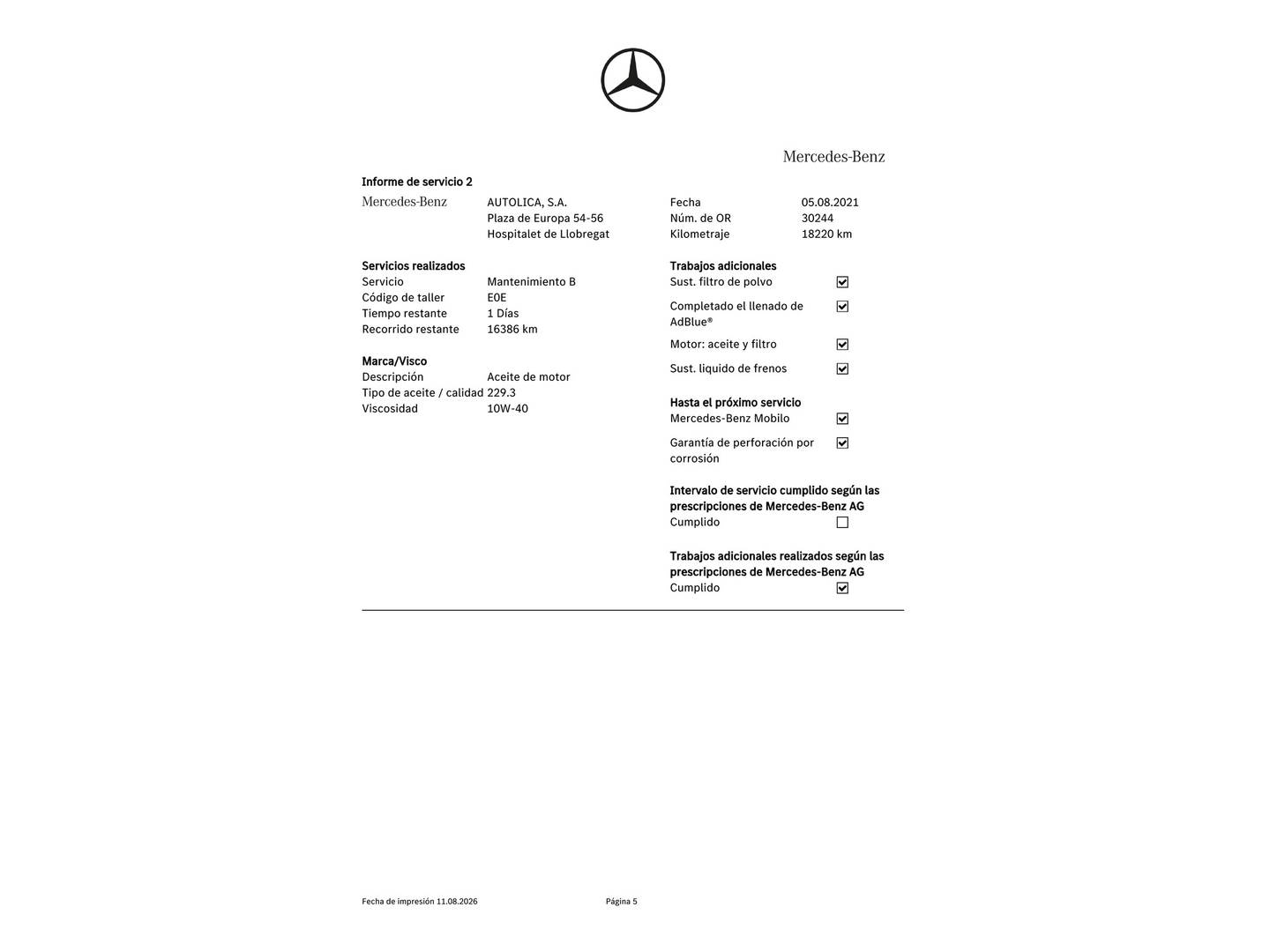Foto del mantenimiento del Mercedes Clase C Mercedes Clase C C 200  (184 CV)