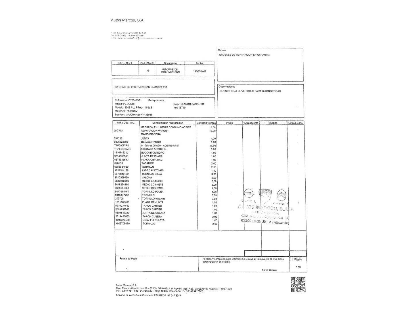 Foto del mantenimiento del Peugeot 2008 Peugeot 2008 PureTech 110 Allure (110 CV)