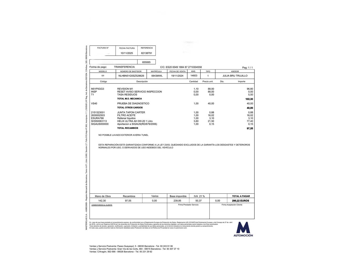 Foto del mantenimiento del Hyundai i20 Hyundai i20 1.0 TGDI Klass (100 CV)