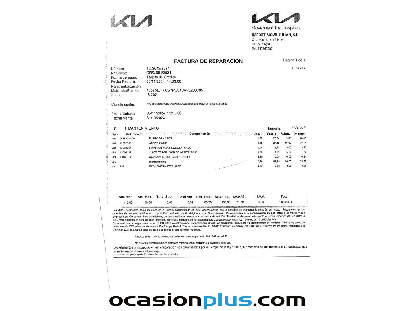 Foto del mantenimiento del KIA Sportage KIA Sportage 1.6 T-GDi Concept 4X2 (150 CV)
