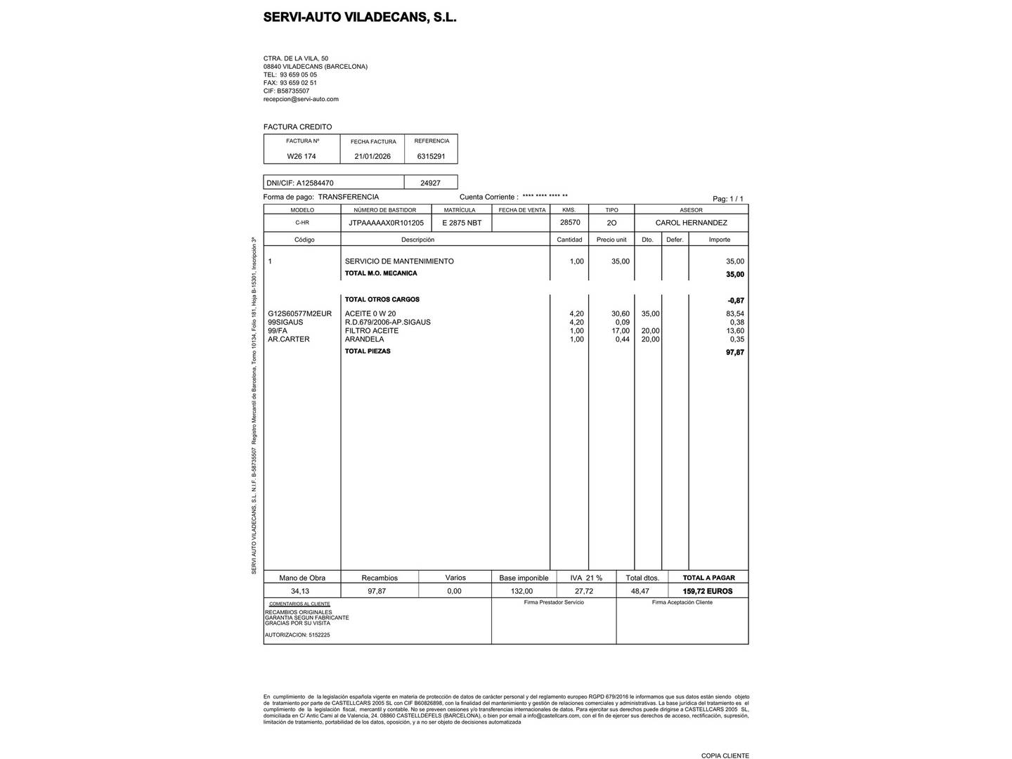 Foto del mantenimiento del Toyota C-HR Toyota C-HR 1.8 125H Advance (122 CV)