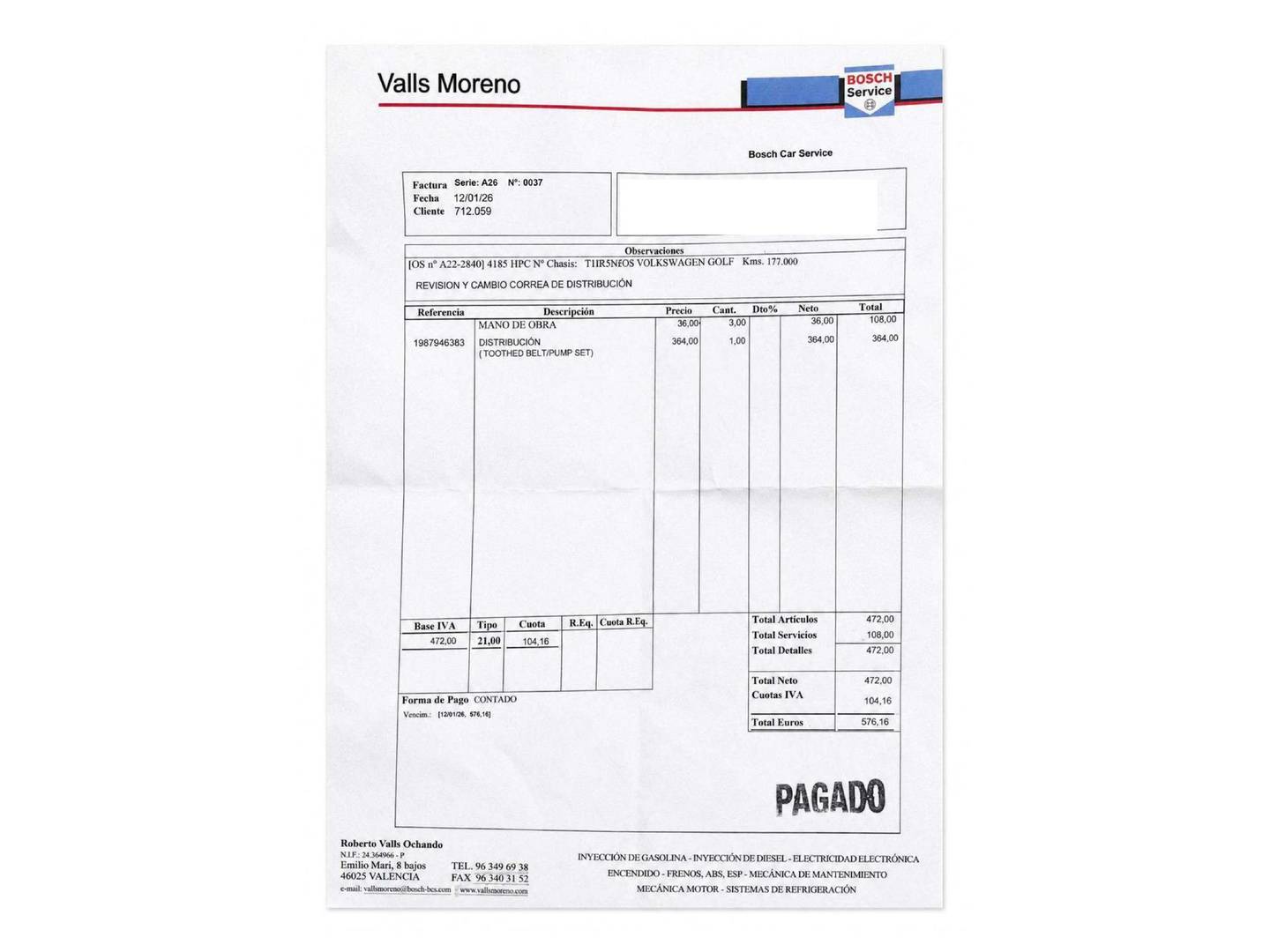 Foto del mantenimiento del Volkswagen Golf Volkswagen Golf Advance 1.6 TDI BMT (105 CV) DSG