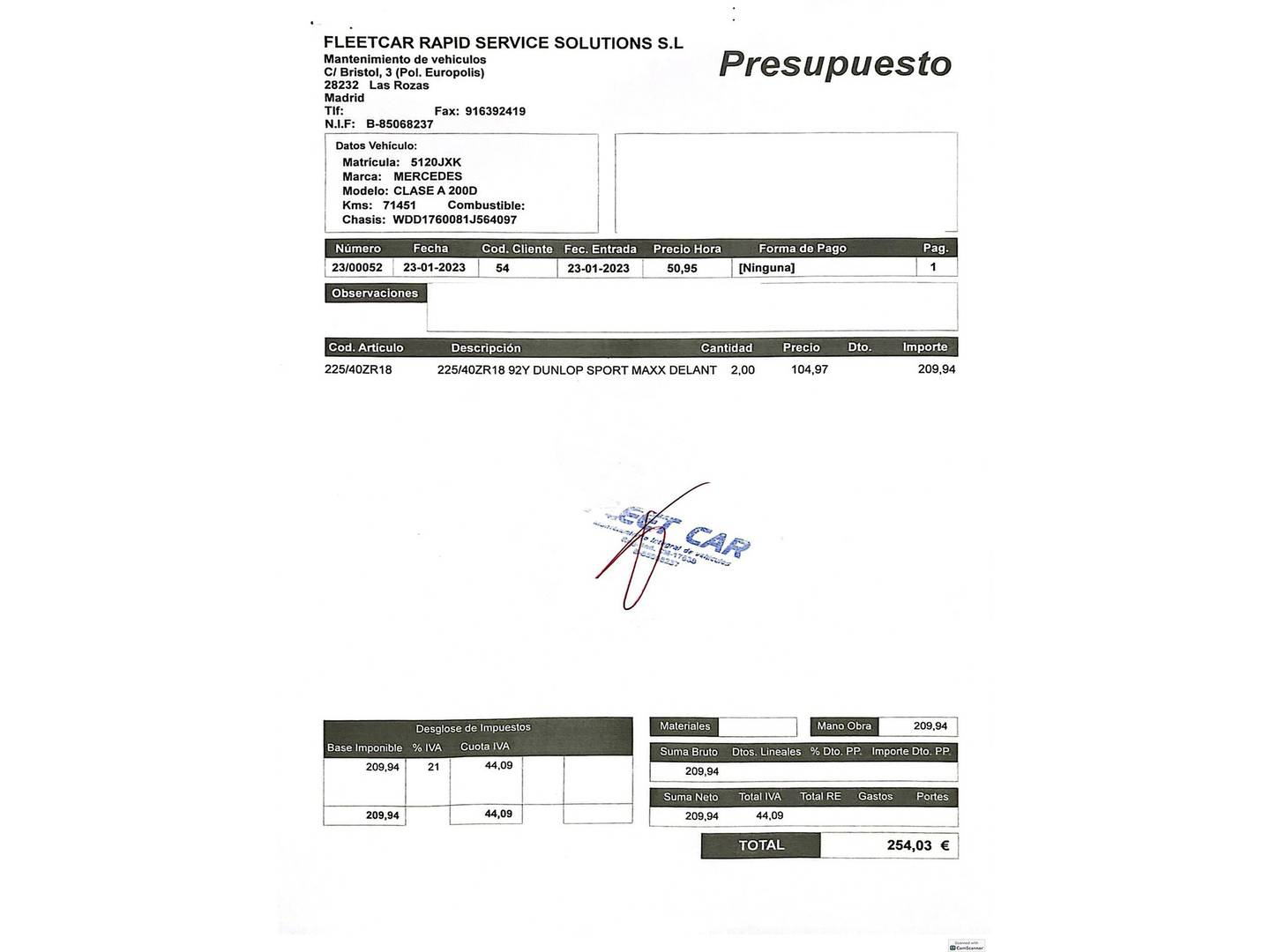Foto del mantenimiento del Mercedes Clase A Mercedes Clase A 200 d (136 CV) Pack AMG