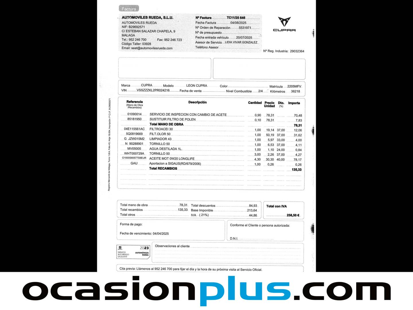 Foto del mantenimiento del Cupra León CUPRA Leon Sportstourer Sportstourer 1.5 eTSI DSG (150 CV)