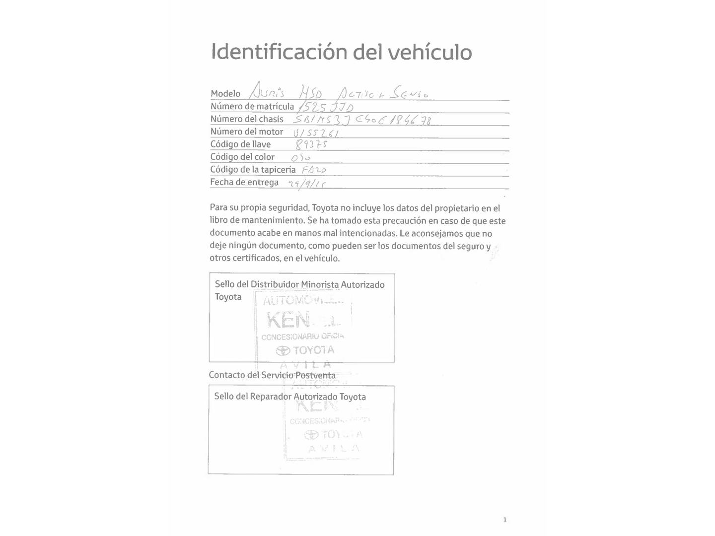 Foto del mantenimiento del Toyota Auris Toyota Auris 140H Hybrid Active (136 CV)