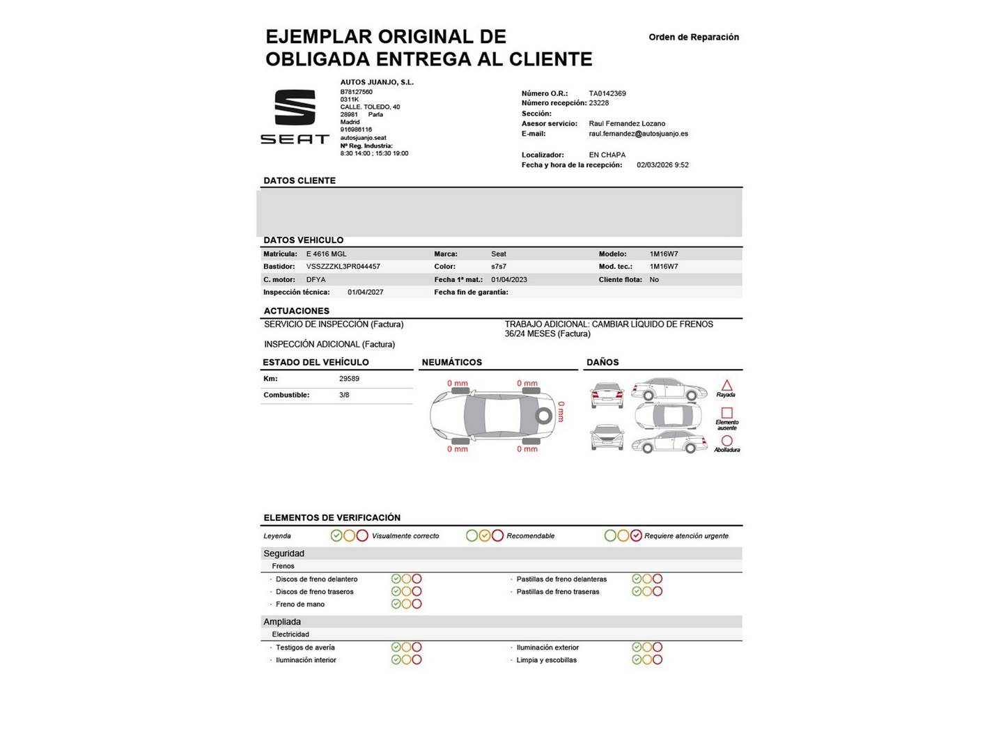 Foto del mantenimiento del Cupra León Cupra León 1.5 eTSI DSG (150 CV)