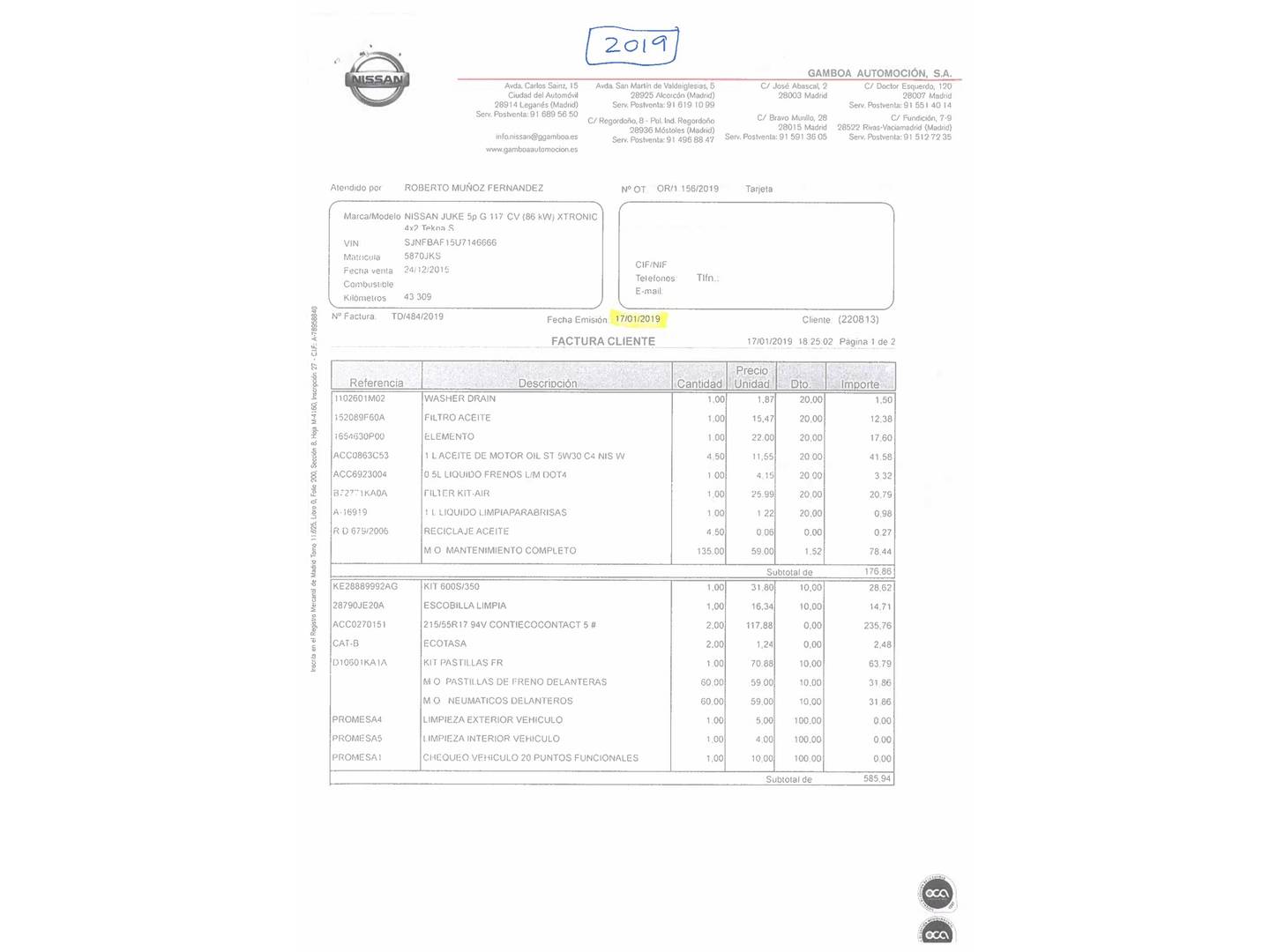 Foto del mantenimiento del Nissan JUKE Nissan Juke 1.6 N-Connecta 4x2 XTronic (117 CV)