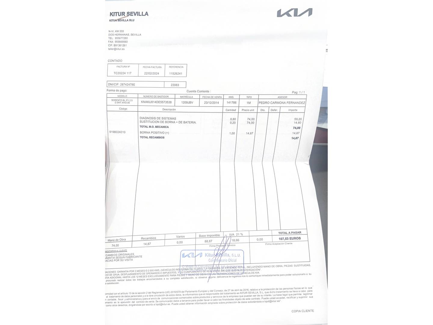 Foto del mantenimiento del KIA Sorento KIA Sorento 2.2 CRDi Emotion Auto 4x4 (197 CV) 7 Plazas