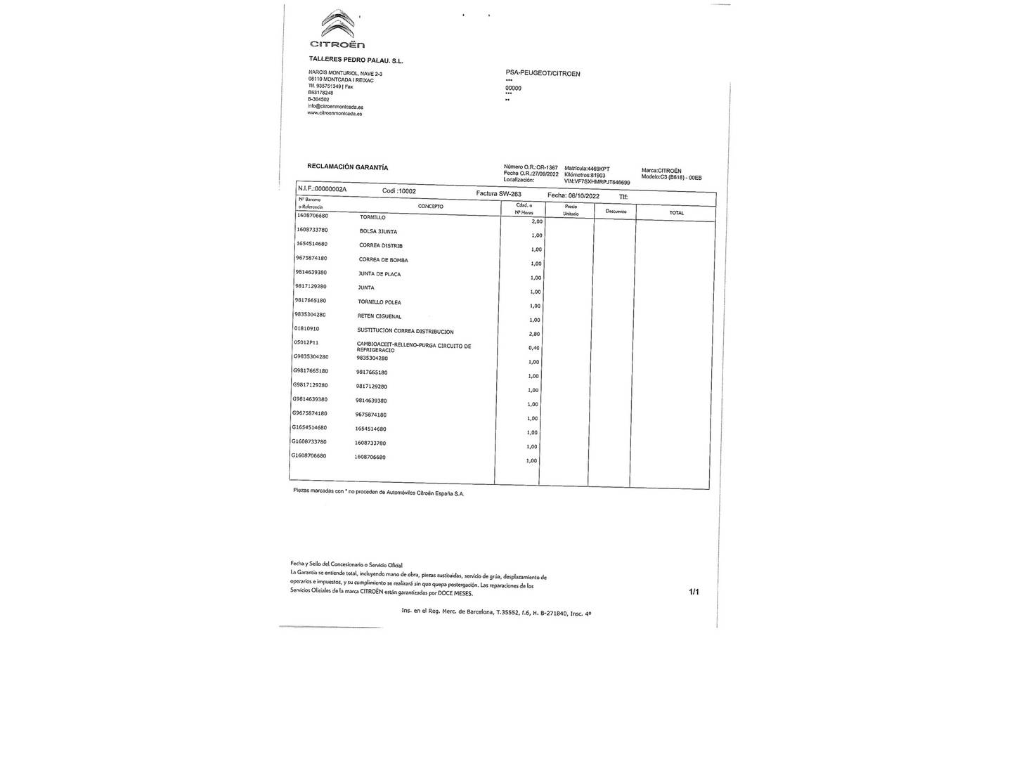Foto del mantenimiento del Citroën C3 Citroën C3 PureTech 82 Feel (83 CV)