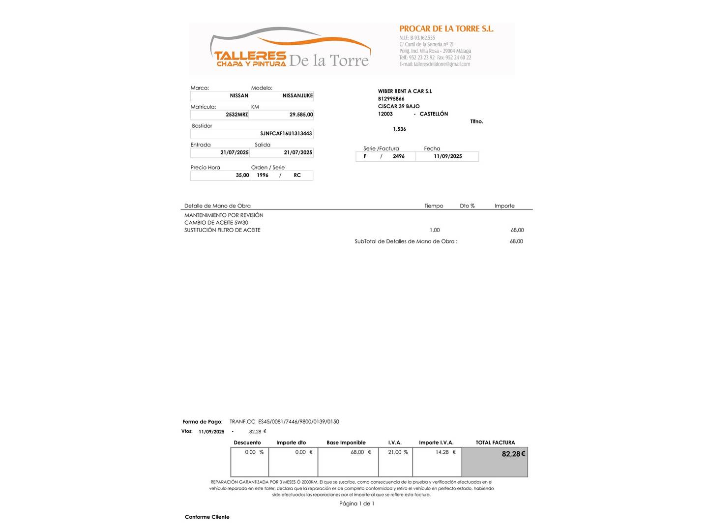 Foto del mantenimiento del Nissan JUKE Nissan Juke Hybrid N-Design Black Auto (143 CV)