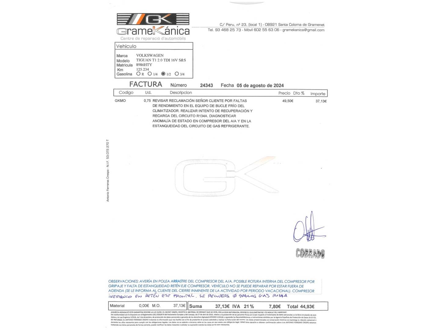 Foto del mantenimiento del Volkswagen Tiguan Volkswagen Tiguan T1 2.0 TDI BMT 4x2 (110 CV)
