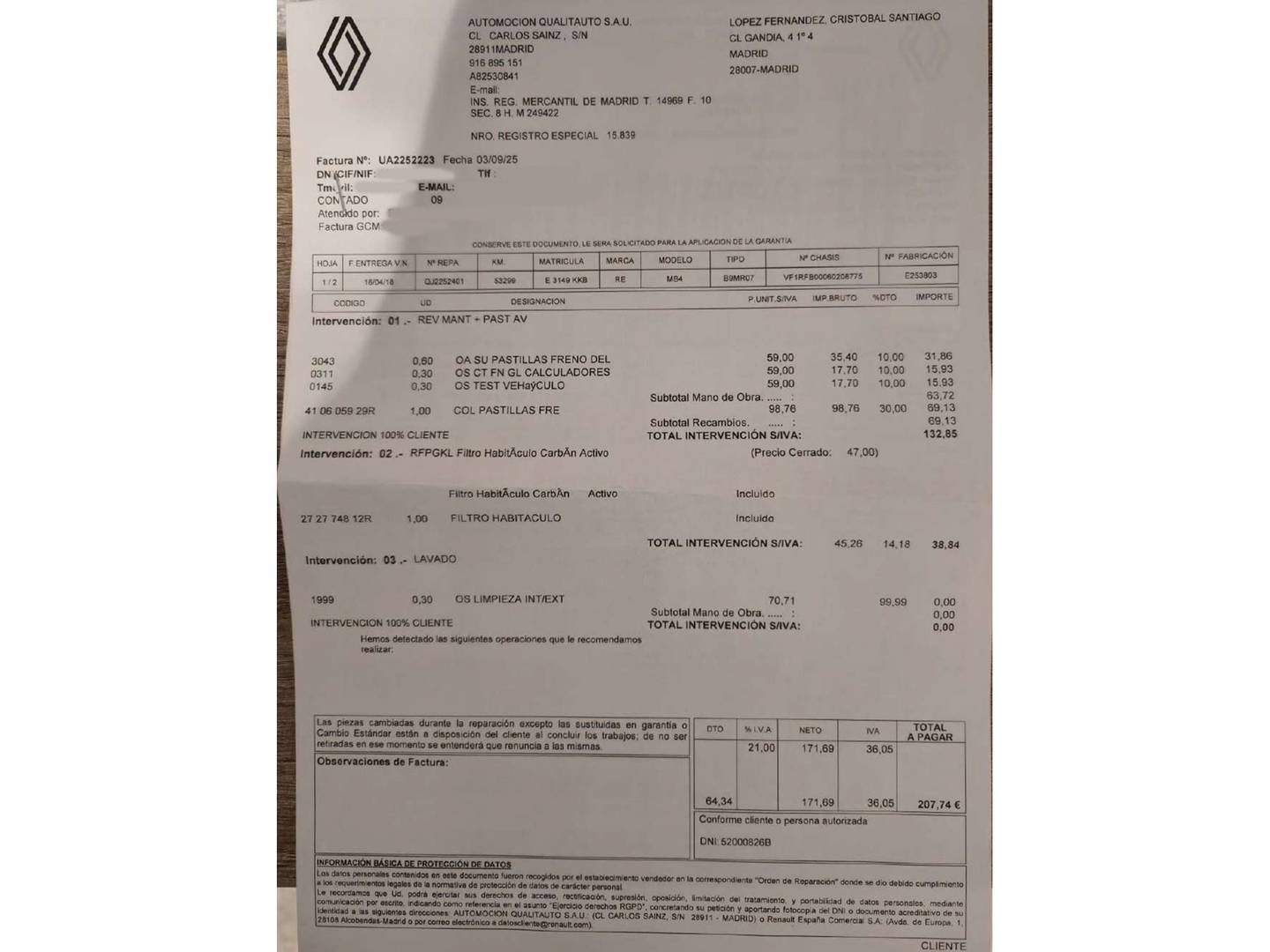 Foto del mantenimiento del Renault Mégane Renault Megane GT Line Energy TCe (130 CV)