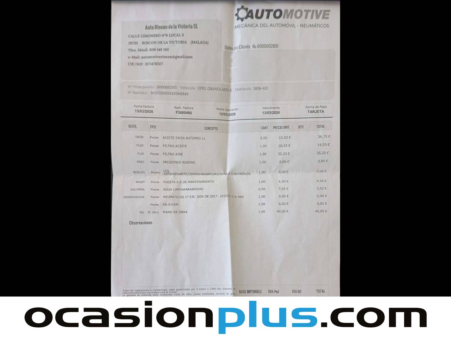 Foto del mantenimiento del Opel Grandland X Opel Grandland X 1.2 Turbo S&S ecoTEC Excellence (130 CV)