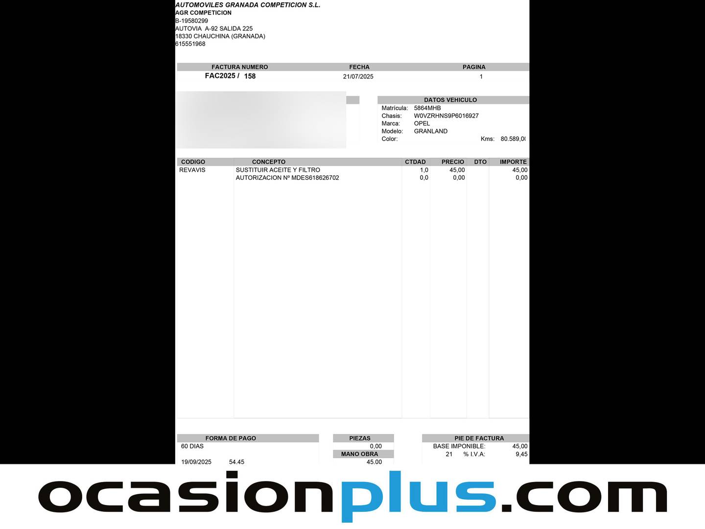 Foto del mantenimiento del Opel Grandland Opel Grandland 1.2 Turbo S&S GS (130 CV)