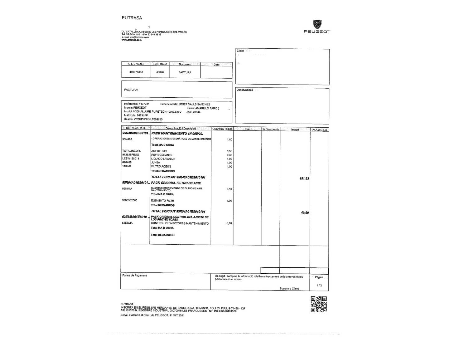 Foto del mantenimiento del Peugeot 208 Peugeot 208 PureTech 100 Allure (100 CV)