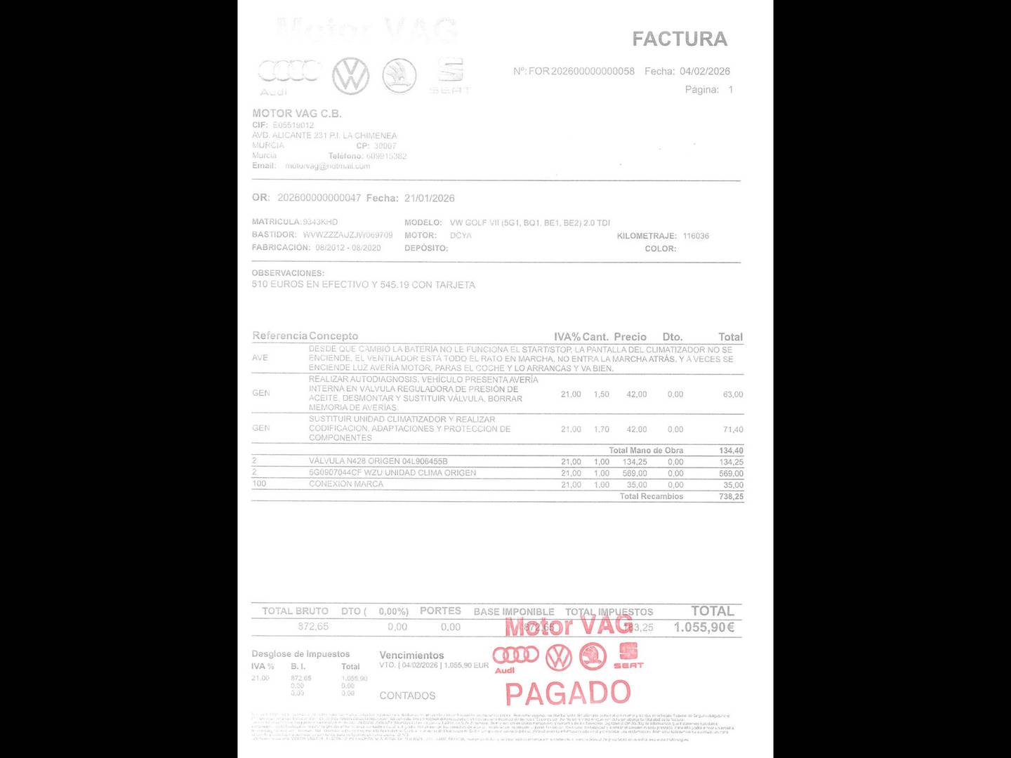 Foto del mantenimiento del Volkswagen Golf Volkswagen Golf Sport 2.0 TDI (150 CV) DSG