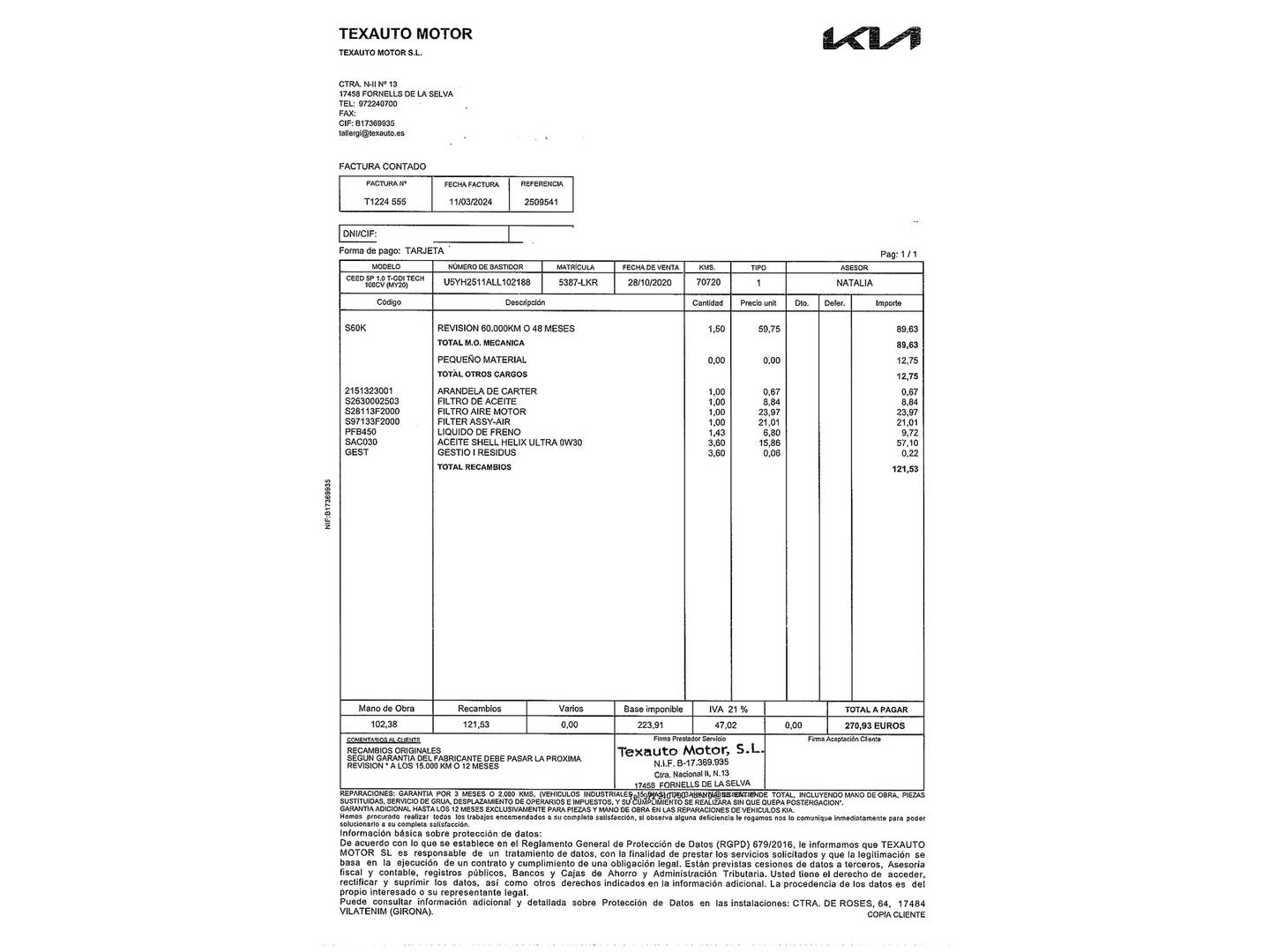 Foto del mantenimiento del KIA Ceed KIA Ceed 1.0 T-GDi Tech (100 CV)
