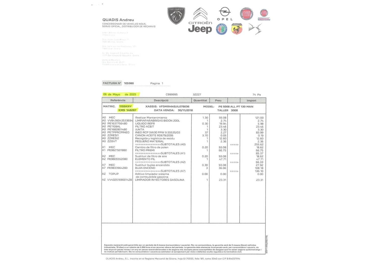 Foto del mantenimiento del Peugeot 5008 Peugeot 5008 PureTech 130 S&S Allure (130 CV)