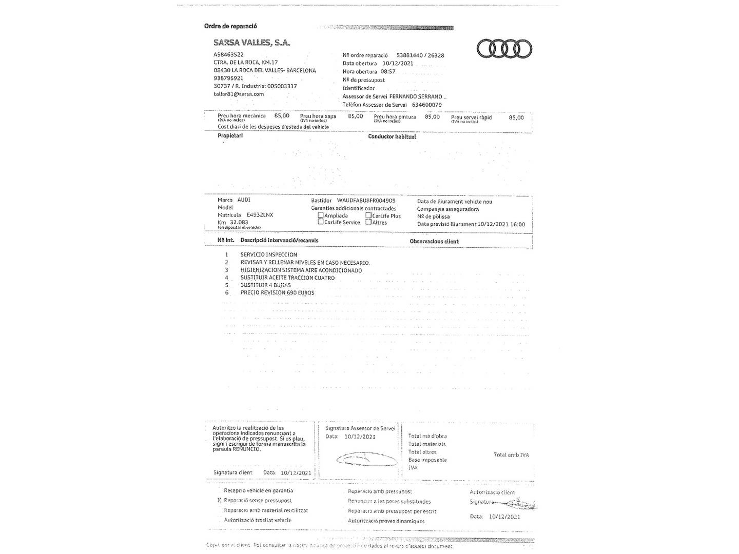 Foto del mantenimiento del Audi Q3 Audi Q3 Attraction 2.0 TFSI quattro (170 CV) S tronic 4x4