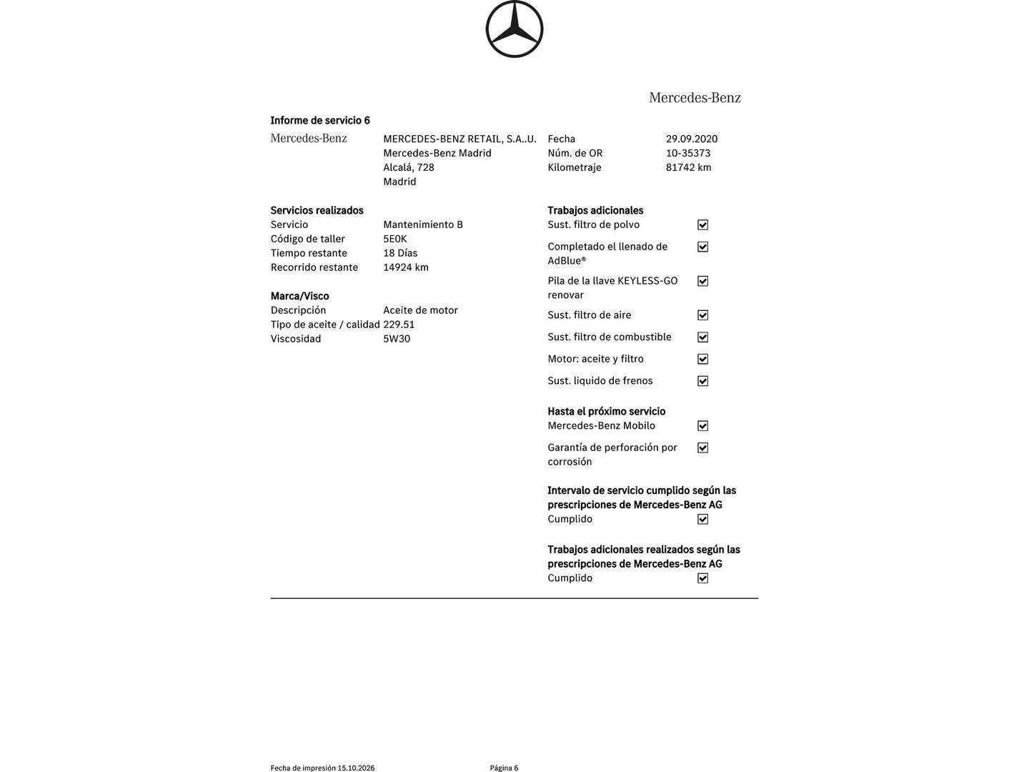 Foto del mantenimiento del Mercedes Clase C Mercedes Clase C 220 BlueTEC Avantgarde (170 CV)