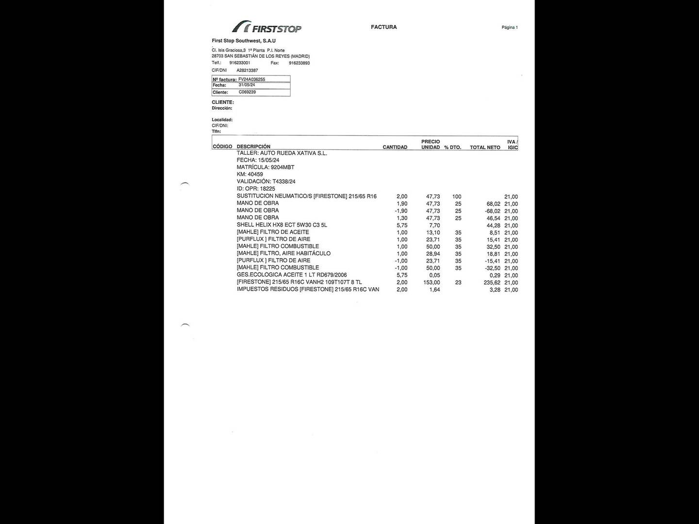 Foto del mantenimiento del Peugeot Expert Peugeot Expert Furgon BlueHDi 120 S&S Pro Standard (122 CV)